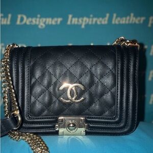 Designer Indpired Black Quilted Leather Shoulder Bag